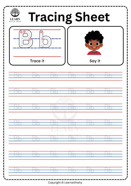Alphabet B — tracing sheet worksheet preview