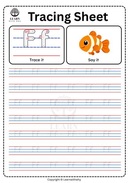 Alphabet F — tracing sheet worksheet preview