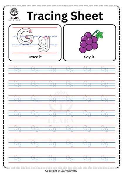 Alphabet G — tracing sheet worksheet preview
