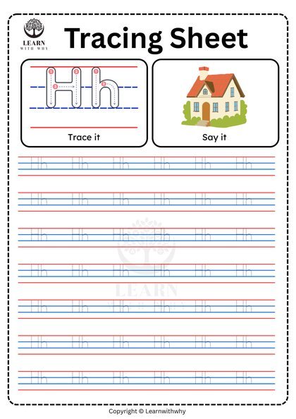 Alphabet H — tracing sheet worksheet preview