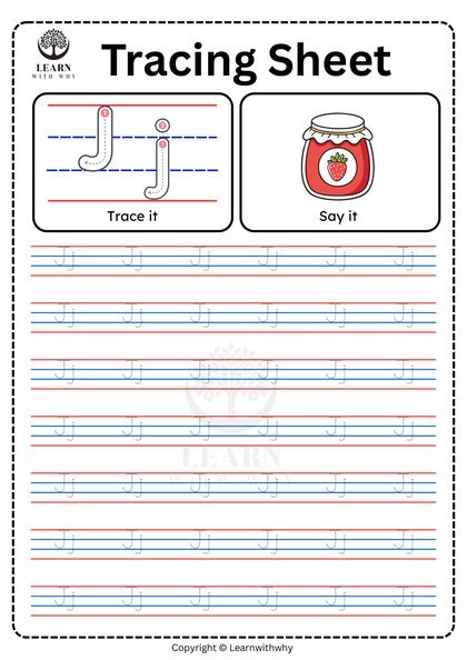 Alphabet J — tracing sheet worksheet preview