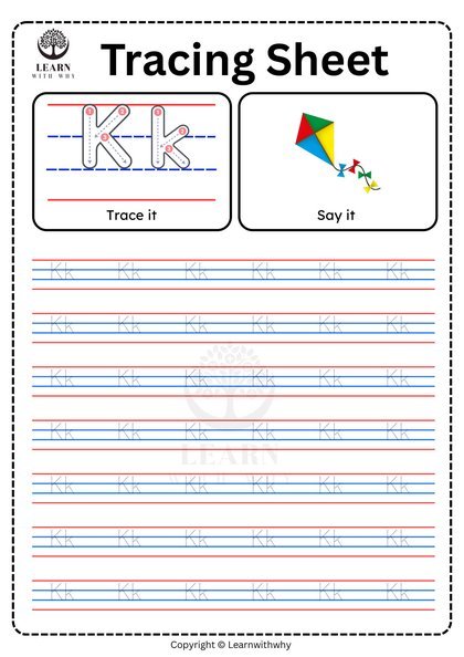 Alphabet K — tracing sheet worksheet preview
