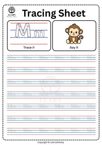 Alphabet M — tracing sheet worksheet preview