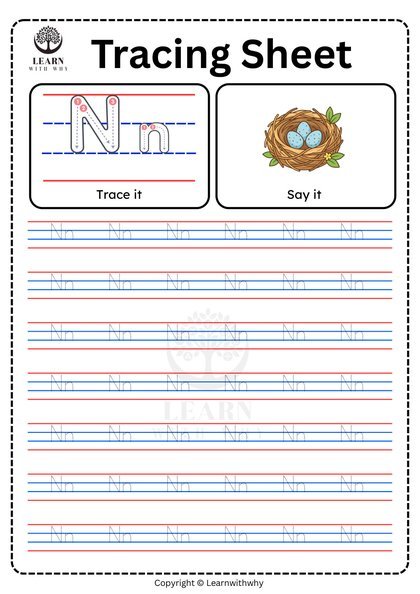 Alphabet N — tracing sheet worksheet preview