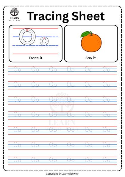 Alphabet O — tracing sheet worksheet preview
