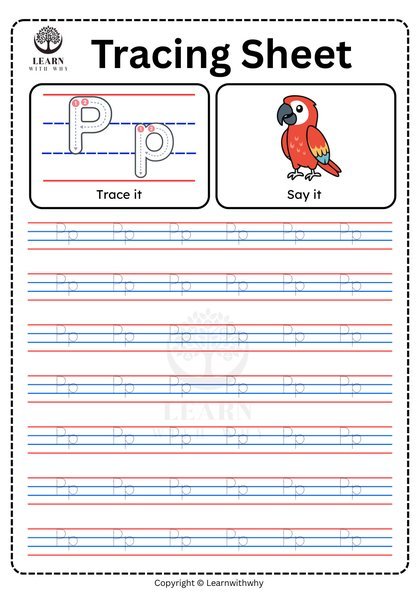 Alphabet P — tracing sheet worksheet preview