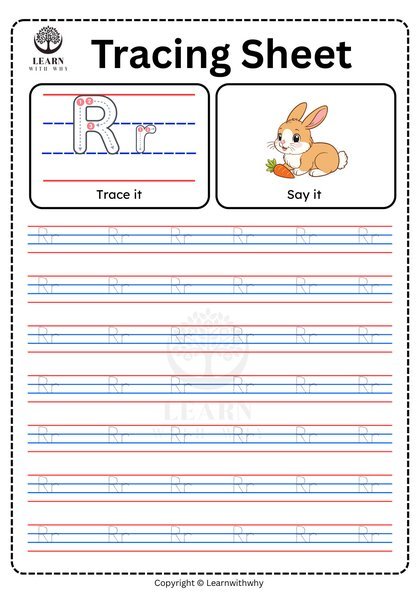 Alphabet R — tracing sheet worksheet preview