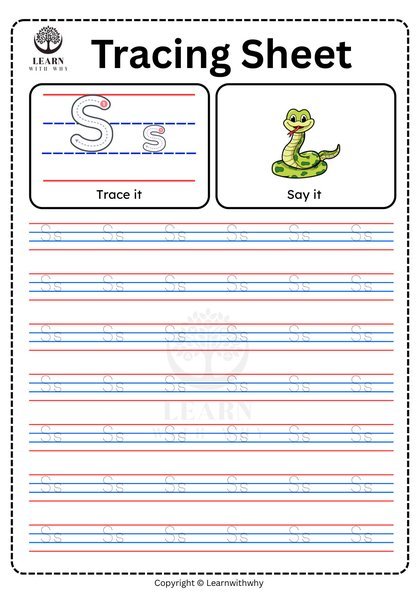 Alphabet S — tracing sheet worksheet preview