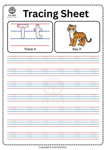 Alphabet T — tracing sheet worksheet preview