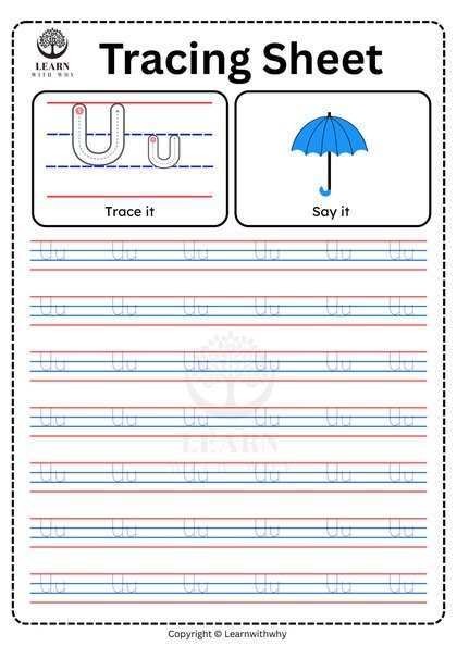 Alphabet U — tracing sheet worksheet preview