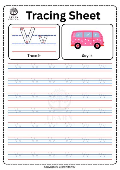 Alphabet V — tracing sheet worksheet preview
