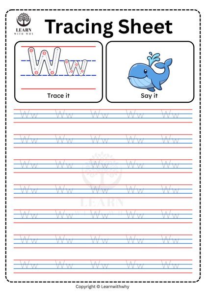 Alphabet W — tracing sheet worksheet preview