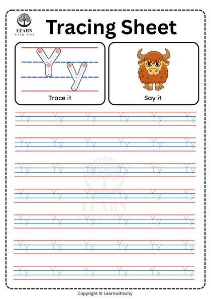 Alphabet Y — tracing sheet worksheet preview