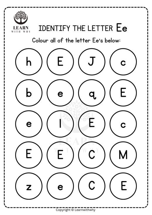 Colour the letter E worksheet preview