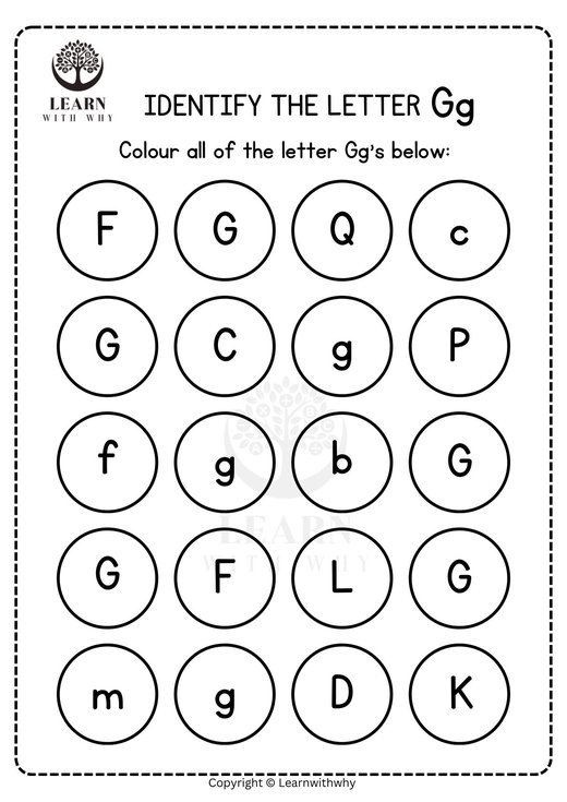 Colour the letter G worksheet preview