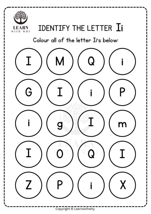 Colour the letter I worksheet preview