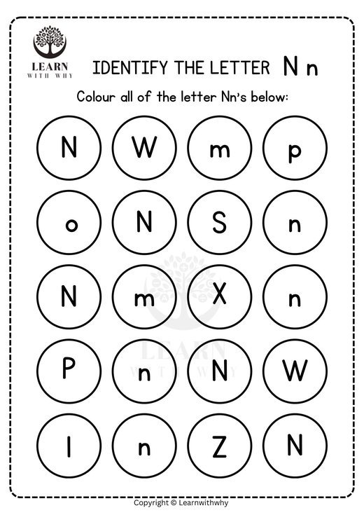 Colour the letter N worksheet preview