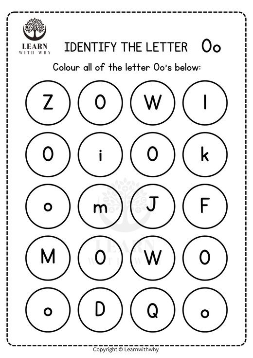 Colour the letter O worksheet preview