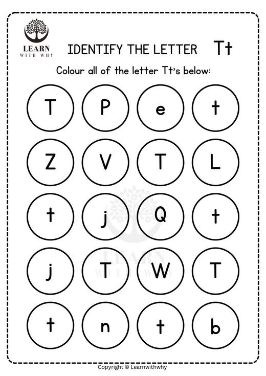 Colour the letter T worksheet preview