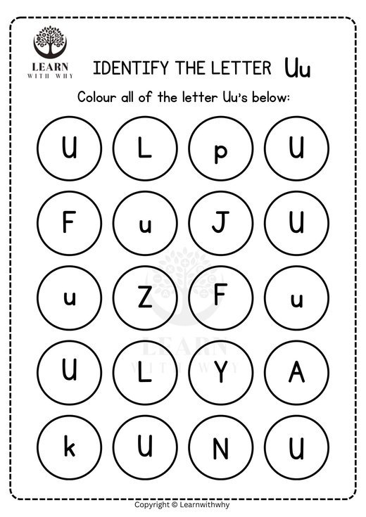 Colour the letter U worksheet preview
