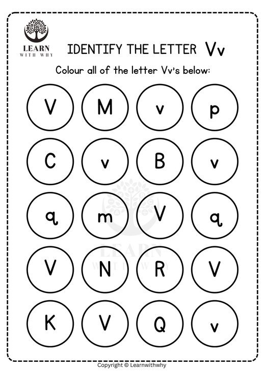 Colour the letter V worksheet preview