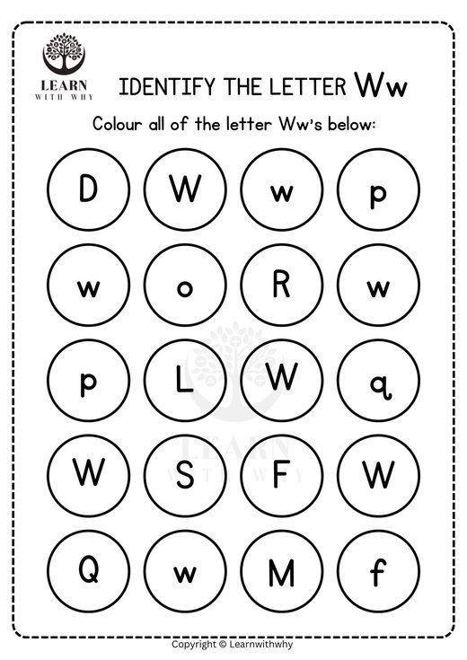 Colour the letter W worksheet preview