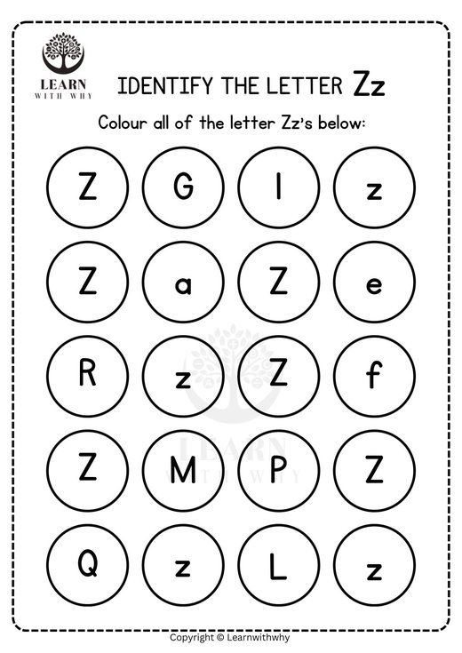 Colour the letter Z worksheet preview