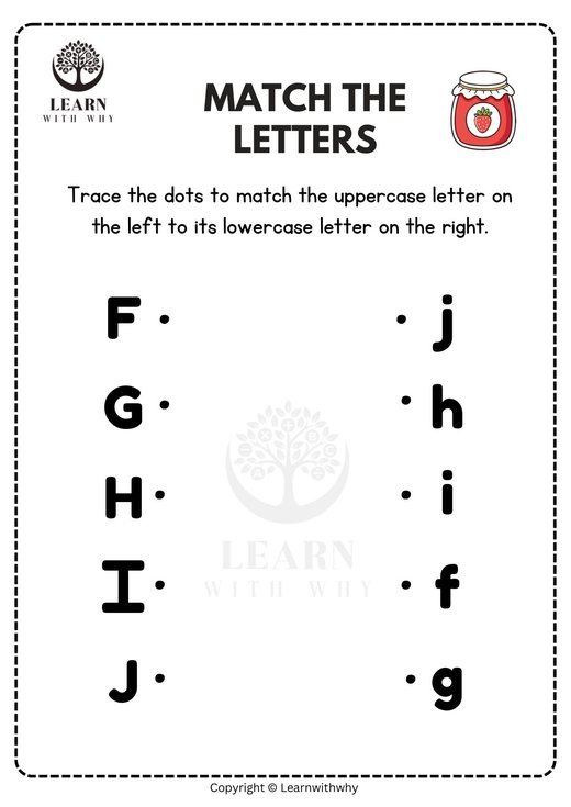 Match the letters F–J worksheet preview