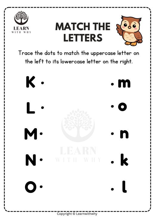 Match the letters K–O worksheet preview