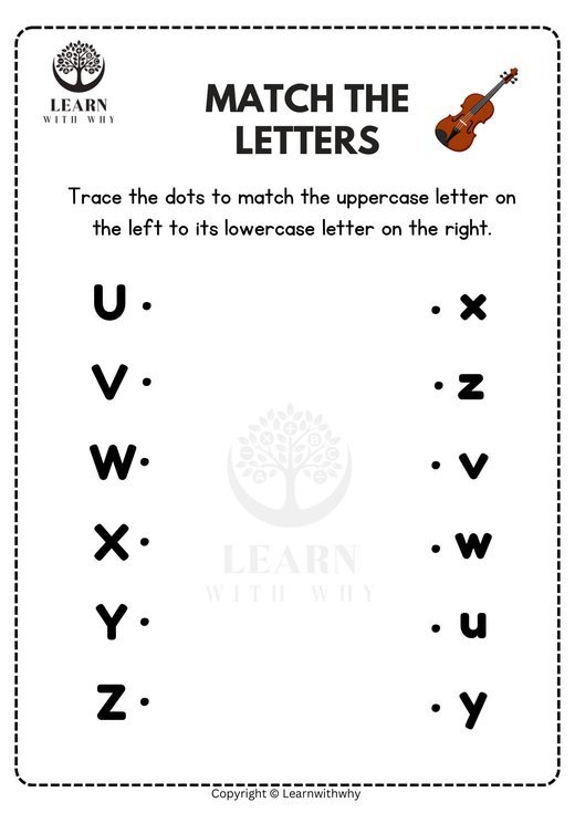 Match the letters U–Z worksheet preview