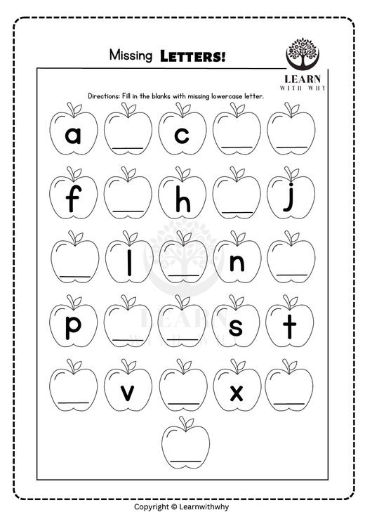 Missing small letters 1 — apples a to z worksheet preview