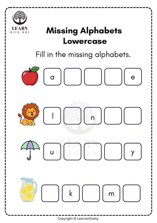 Missing small letters 3 — rows with pictures worksheet preview