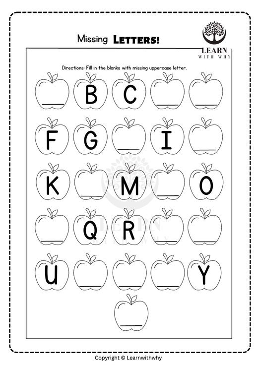 Missing capital letters 1 — apples A to Z worksheet preview