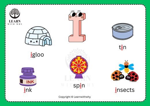 Letter I — picture reading chart worksheet preview