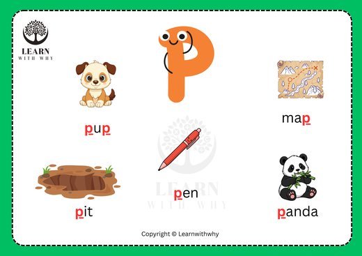 Letter P — picture reading chart worksheet preview
