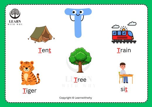 Letter T — picture reading chart worksheet preview