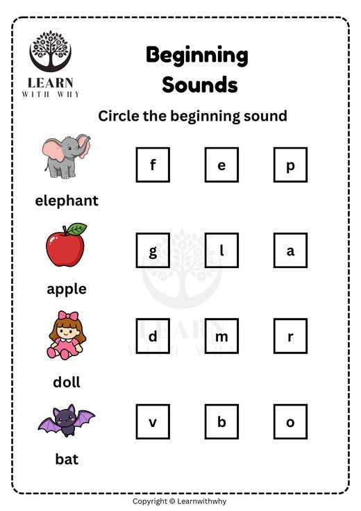 Beginning Sound 2 — circle the sound worksheet preview