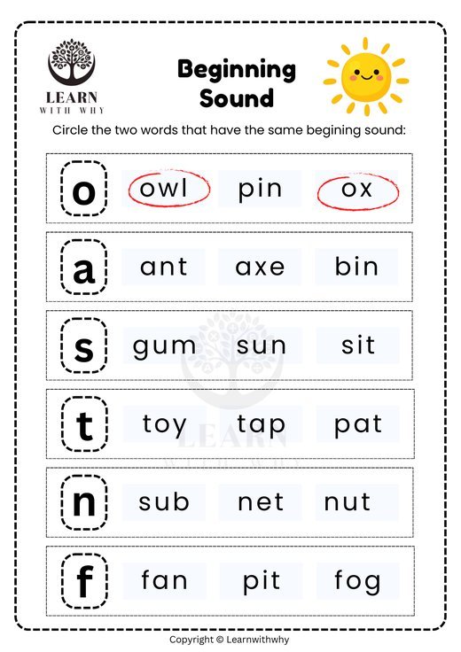 Beginning Sound 3 — same beginning sound worksheet preview