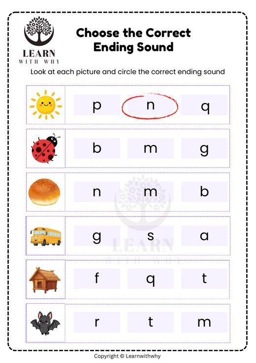 Ending Sound 1 — choose the ending sound worksheet preview