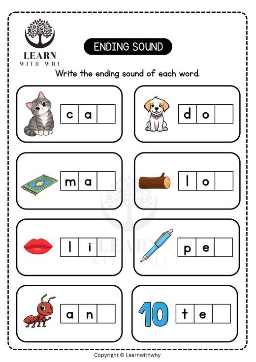Ending Sound 2 — write the ending sound worksheet preview