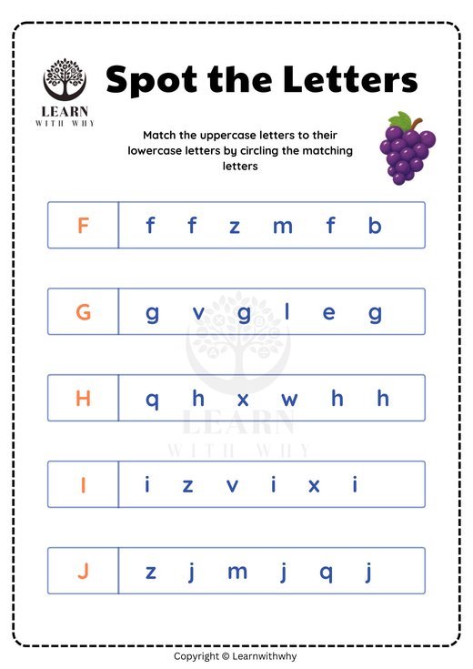 Spot the letters F–J worksheet preview