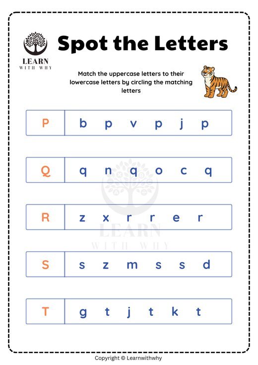 Spot the letters P–T worksheet preview