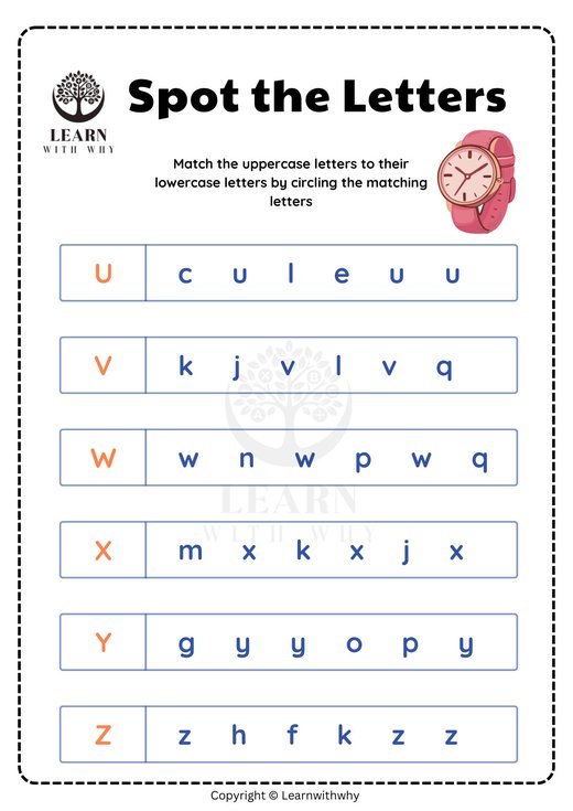 Spot the letters U–Z worksheet preview
