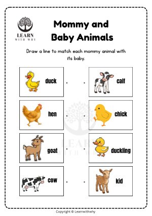 Animal Babies 1 — match mommy and baby worksheet preview