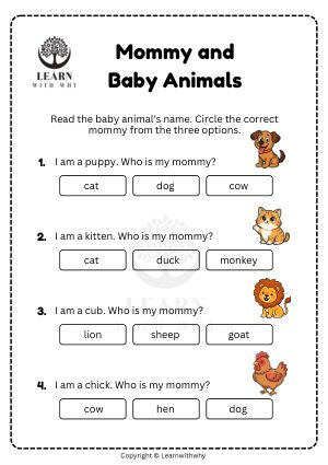 Animal Babies 8 — who is my mommy? worksheet preview