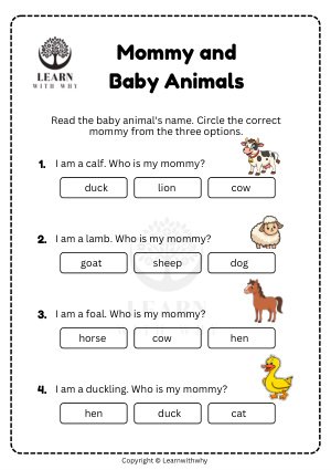 Animal Babies 9 — who is my mommy? More babies worksheet preview