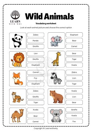 Animals 5 — choose the wild animal name worksheet preview