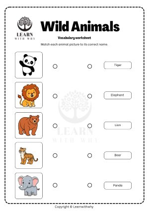 Animals 6 — match the wild animals worksheet preview