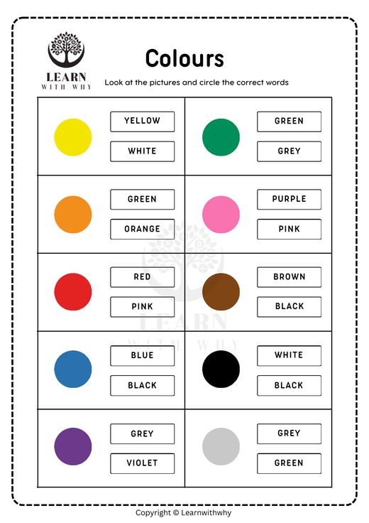Colours 2 — circle the colour word worksheet preview