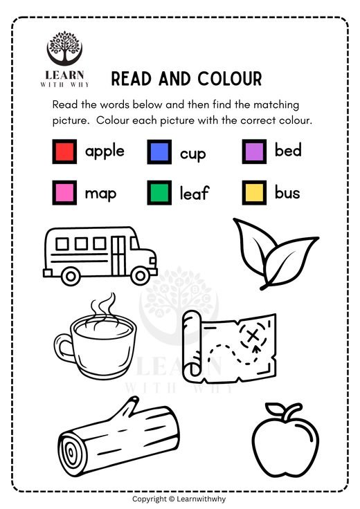 Colours 5 — read and colour the pictures worksheet preview
